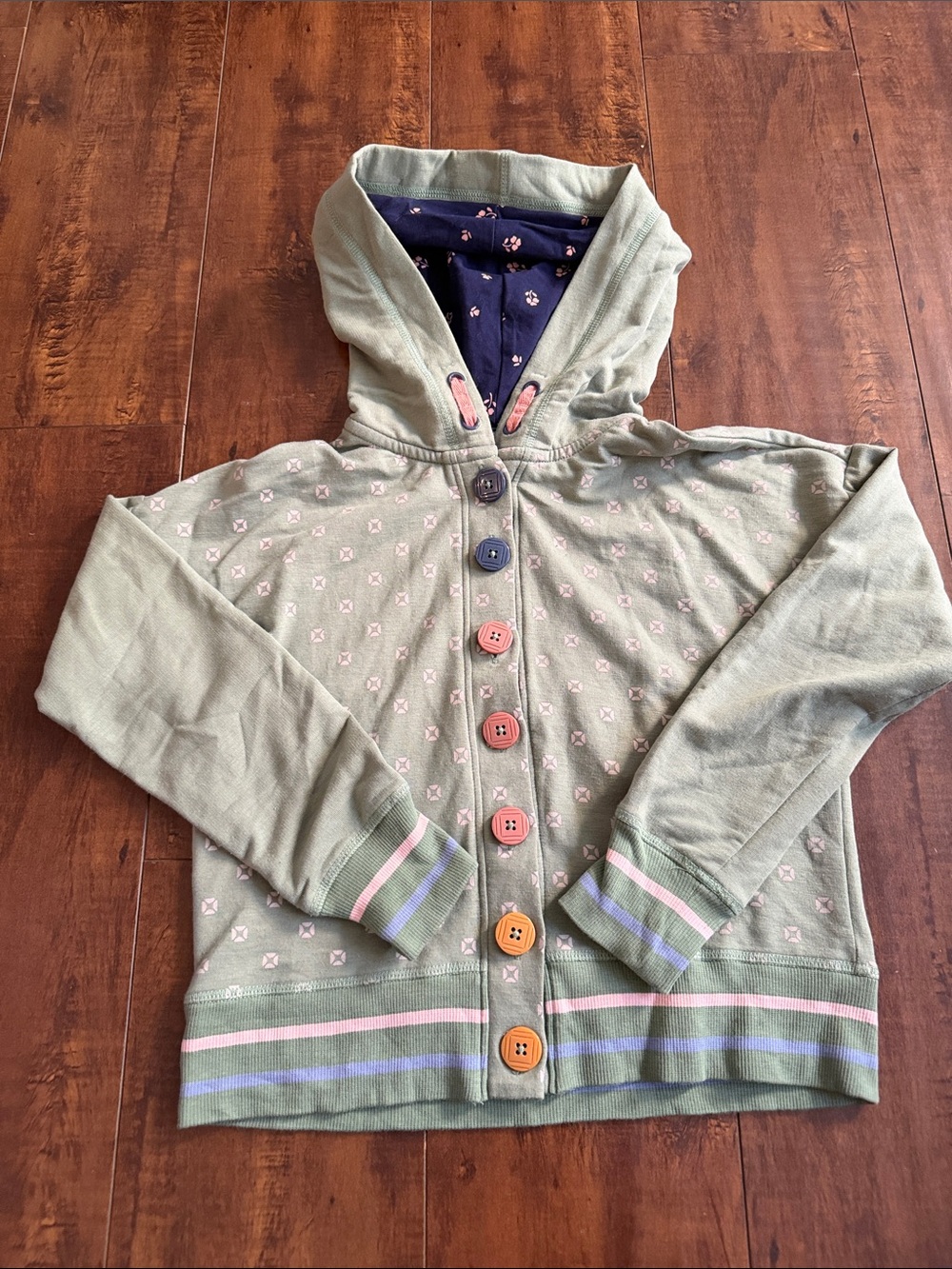 Matilda Jane Light Sage Hooded Button-Up Jacket with Navy Floral Lining